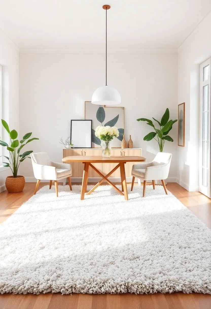 Cozy Shag: A fluffy ​shag rug ‍invites ​comfort and relaxation, turning your dining room into ⁤a welcoming ‌gathering place