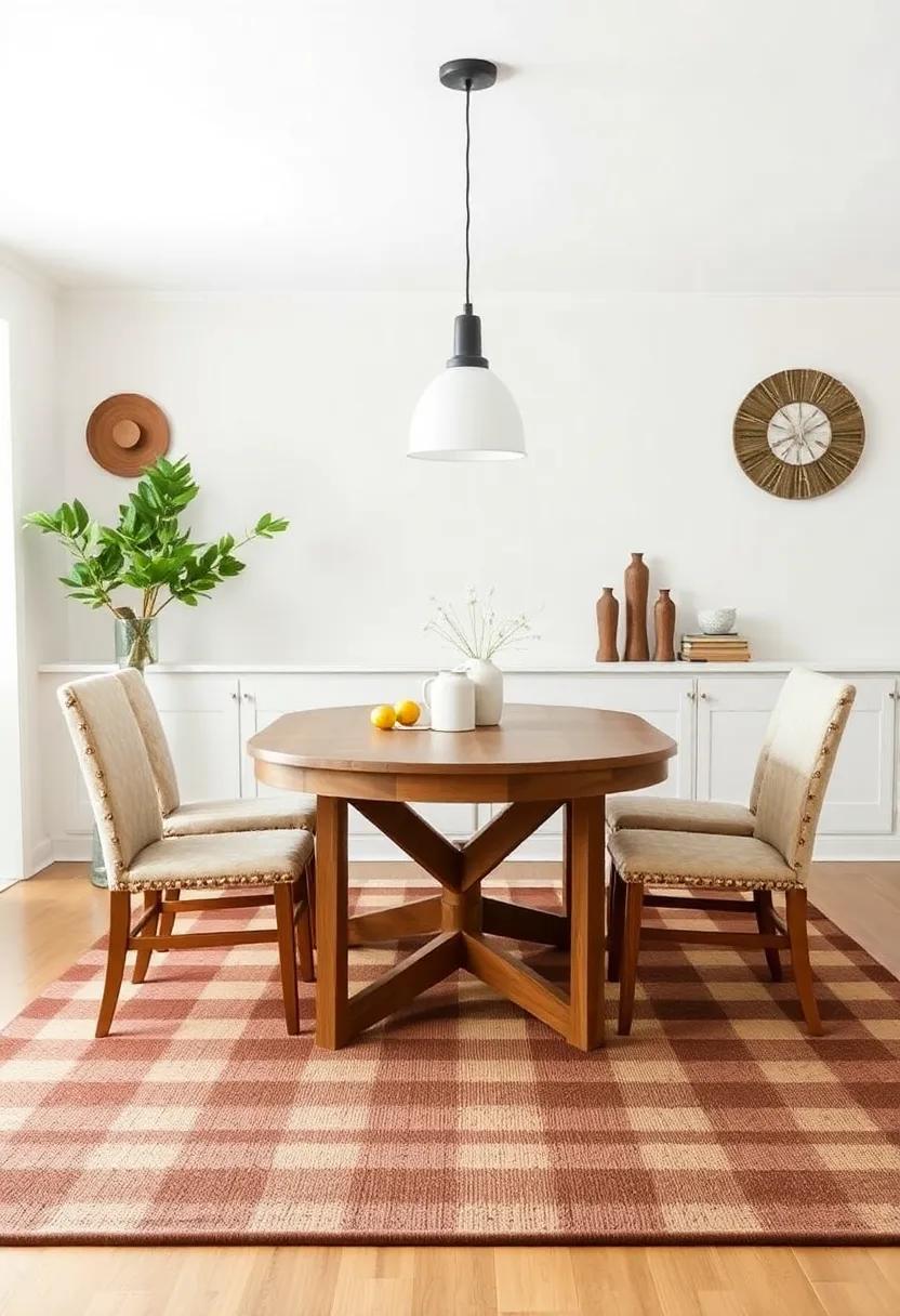 Farmhouse Feel: ‍A classic checkered‌ rug evokes a sense of homey charm,‍ perfect for creating a rustic dining experience