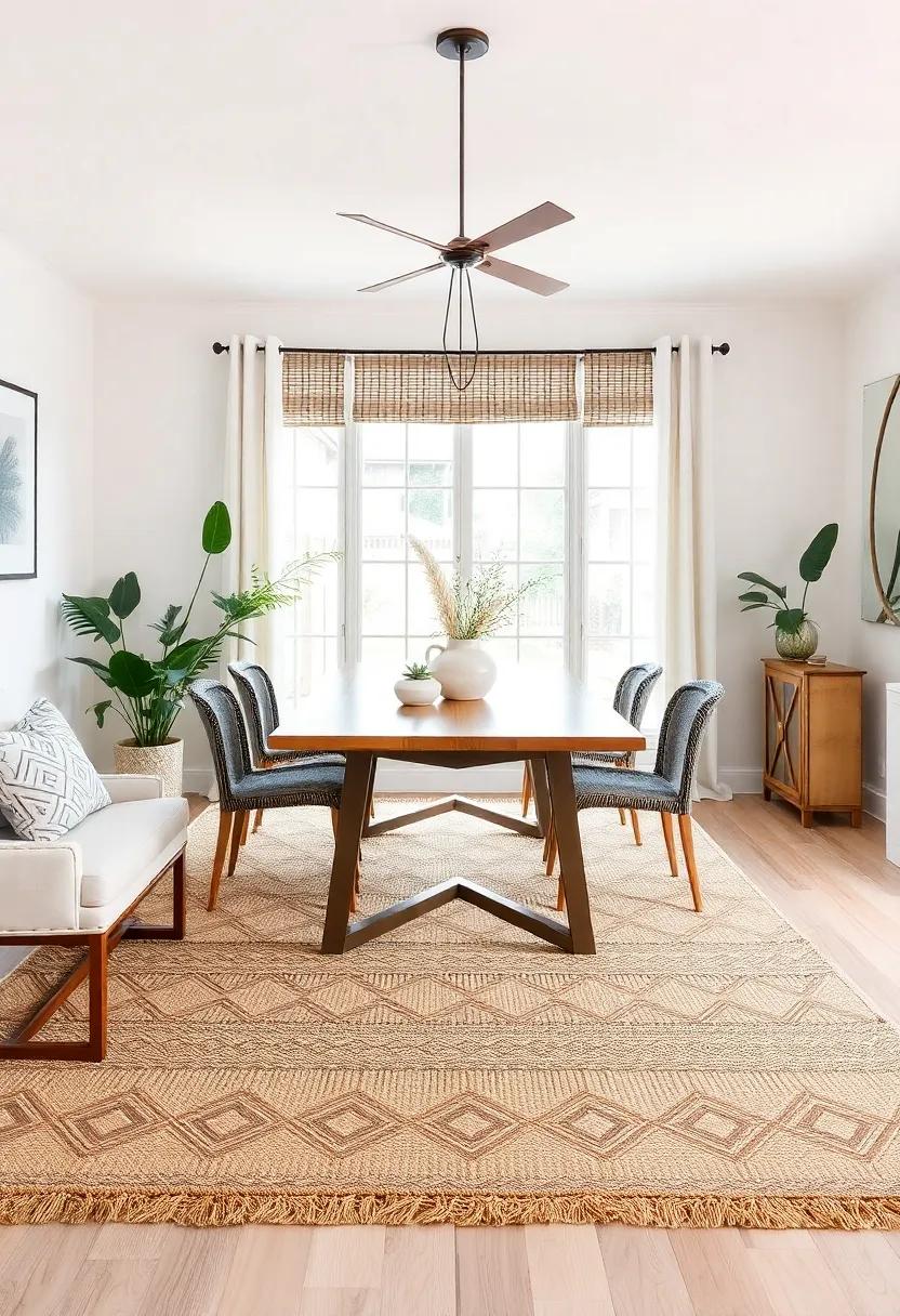 Natural​ Elegance: A jute or sisal rug introduces texture and a touch of nature, perfect for a rustic or coastal-themed ‌dining area