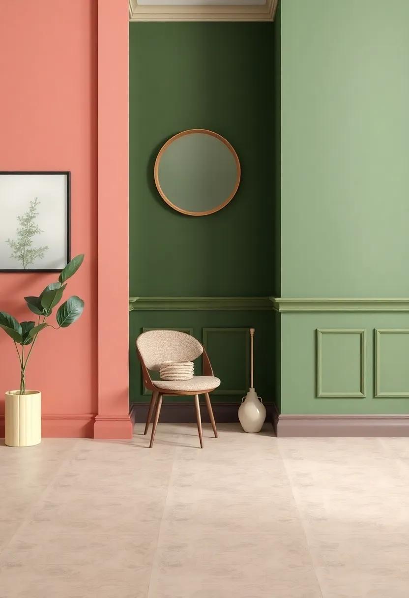 Timeless Contrast: Balance dusty rose walls ‍with⁤ rich olive ​green trim ​to create a sophisticated and timeless ⁢design statement throughout your home
