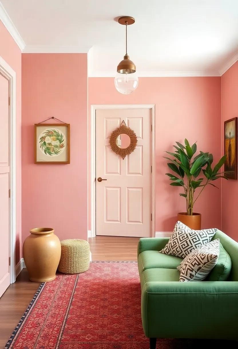 Charming Entryway:​ Use dusty rose on⁢ your entry⁤ walls to create a warm‍ welcome, while ‍olive green decor gives a‍ refreshing pop​ to the space