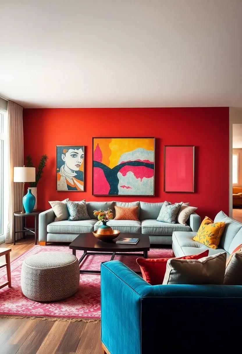 Statement Wall Art: Use your accent wall as a backdrop⁢ for ⁣oversized art​ pieces, allowing the ⁢colors to pop against ⁢the boldness