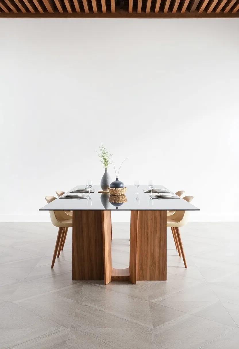 Minimalist Marvel: A designer ⁤piece with a glass top and⁣ a ⁤slender wooden ⁢base, creating an illusion of space while hosting unforgettable dinners
