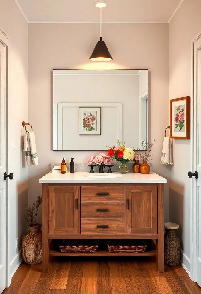 Country Floral Accents: Add decor such as floral arrangements​ or⁣ prints on and around⁣ the vanity to infuse a bit of farmhouse flora