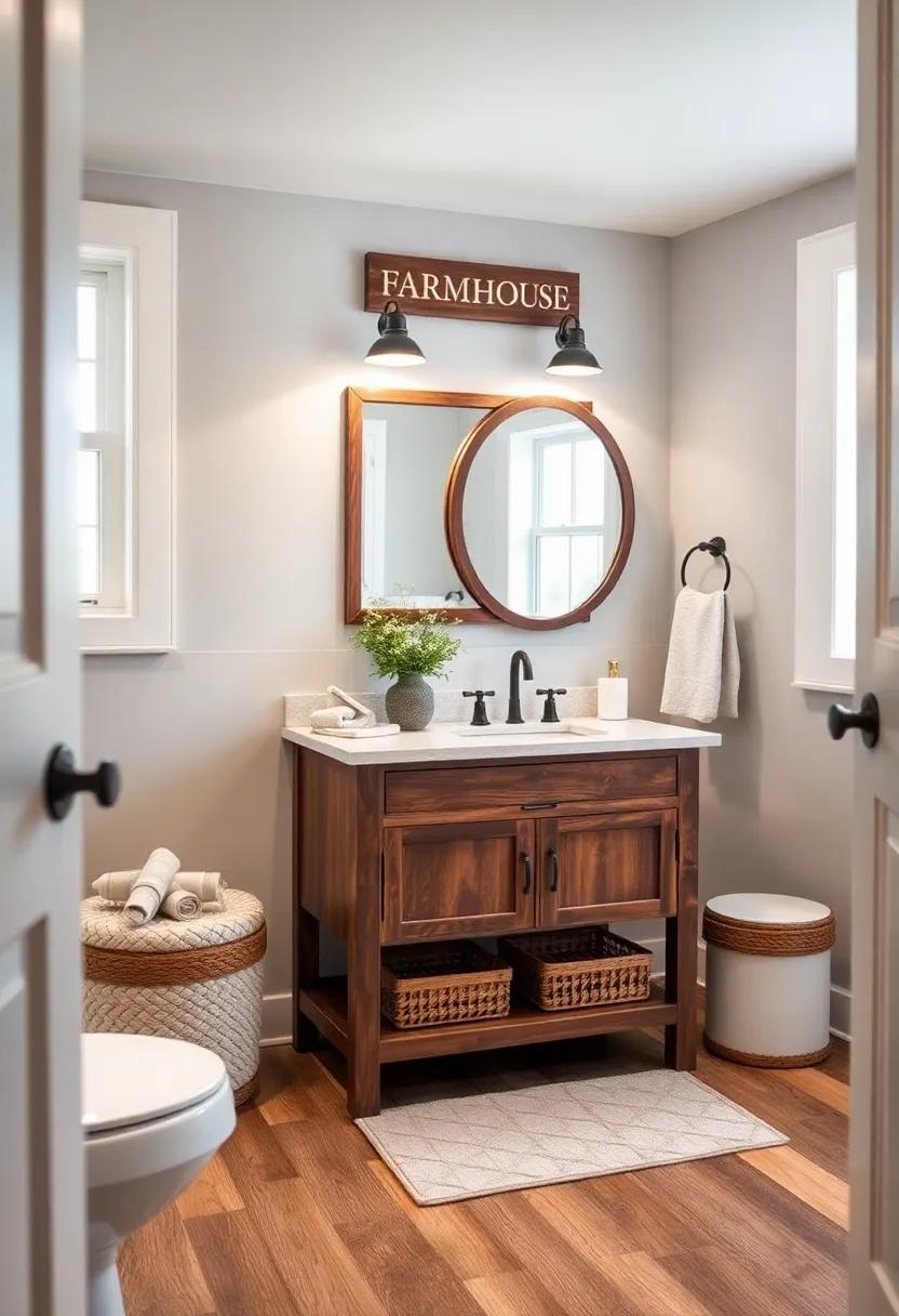 farmhouse Signage: Decorate your vanity area with charming wooden signs that enhance the farmhouse theme and bring a smile each ‌day