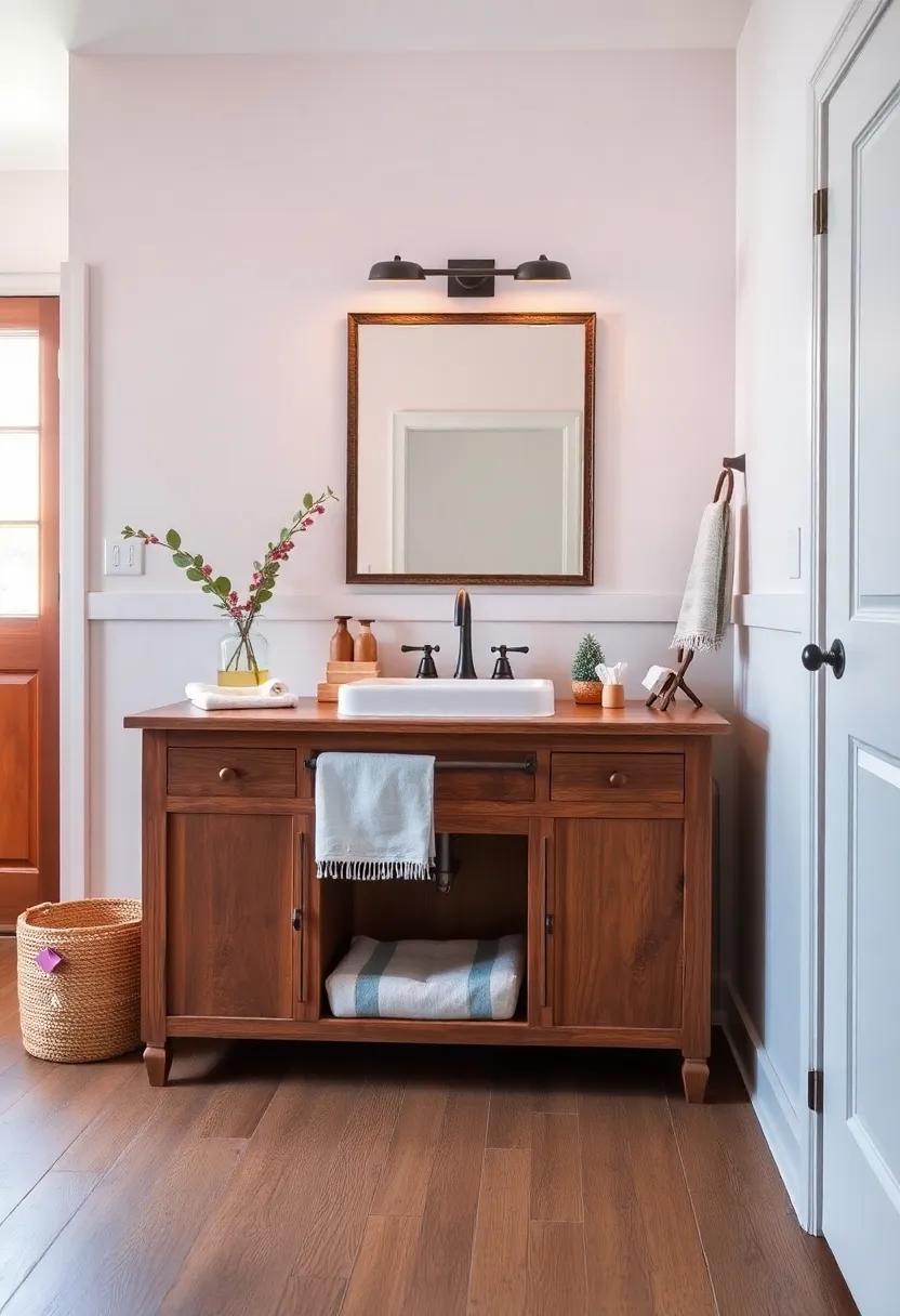 Repurposed Furniture: Transform an old dresser into a vanity, complete with a farmhouse sink and ‍vintage-style faucet for a‍ personal touch