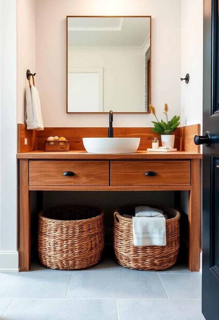 Textured Baskets: Use woven baskets ⁣underneath your vanity for convenient storage while keeping the ⁣look cohesive and rustic