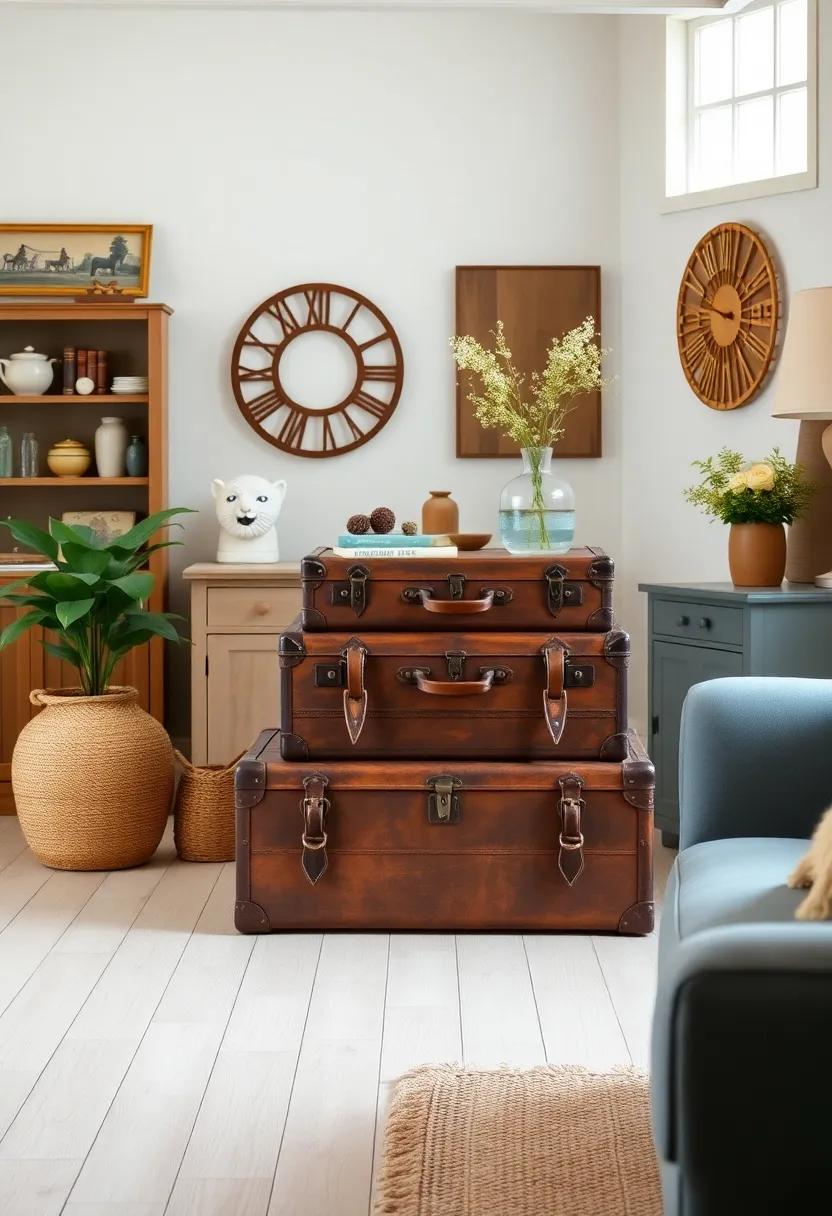 Vintage Suitcases: ⁢Stack ⁣a few well-loved ⁤suitcases as a quirky​ side table⁤ or decorative‌ feature,​ providing both charm and extra storage
