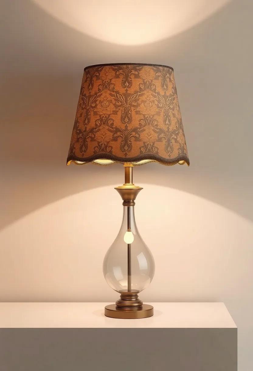 opulent Empire Shade: This lamp features a rich fabric shade adorned with intricate details, exuding grandeur and elegance⁤ in dining or living areas