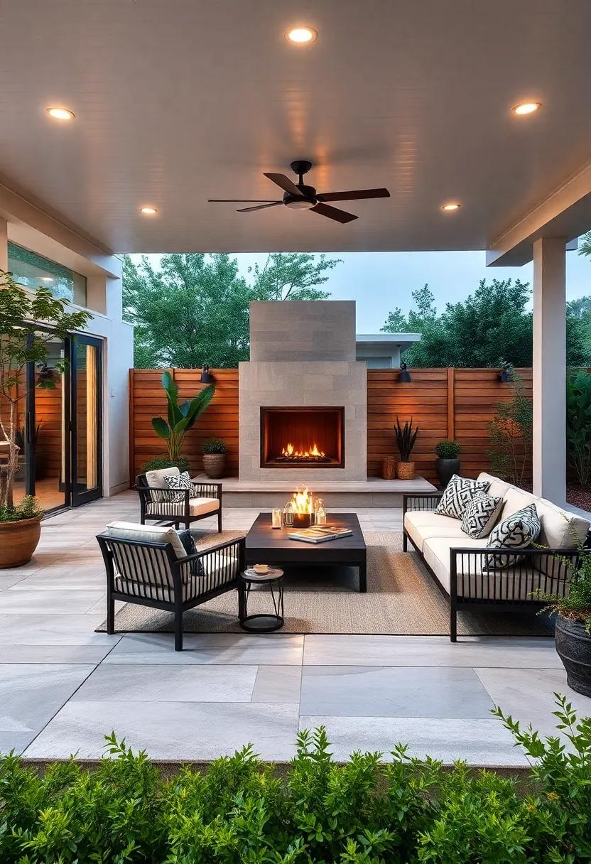 Modern Minimalist: Clean lines​ and monochromatic furniture provide a sleek⁢ backdrop, enhanced⁣ by a stylish outdoor fireplace for cozy evening ⁤gatherings
