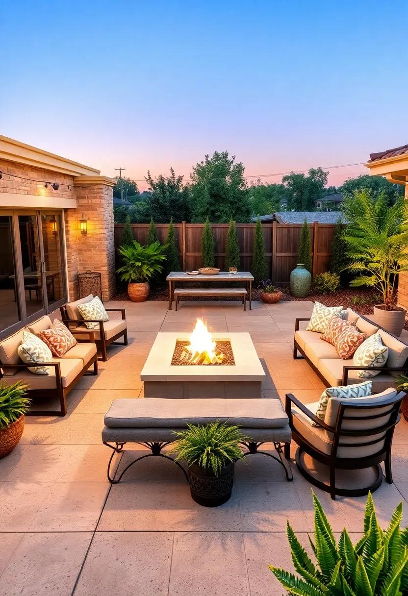 Fire Pit Lounge: A spacious layout ⁤with an inviting fire ⁤pit‌ at the center, surrounded by comfortable‌ seating for evening storytelling ⁣or stargazing