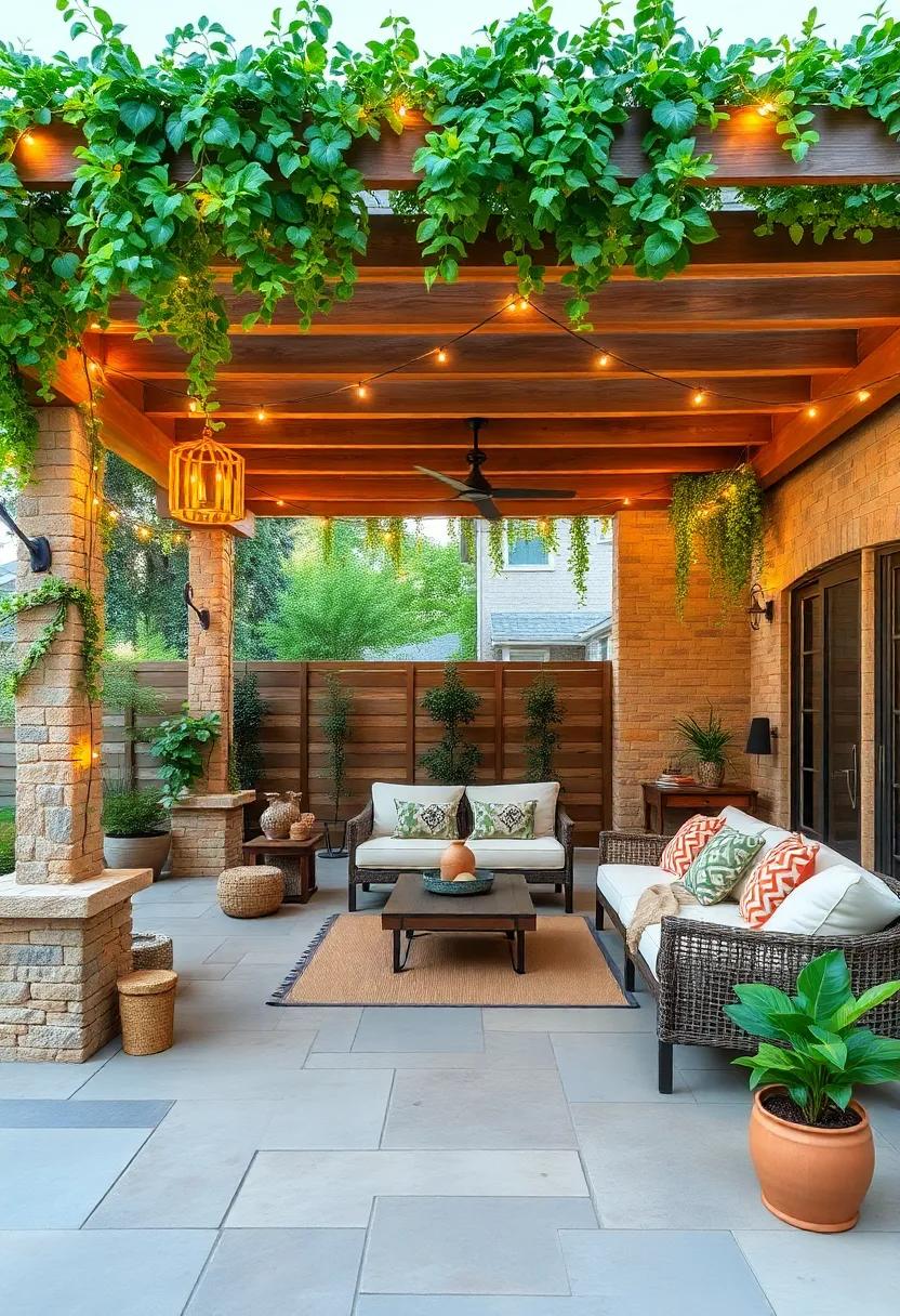 Rustic ‍Pergola: A wood-beamed ‍structure⁣ offers shade and character, draped with fairy lights and climbing plants for an enchanting, ​romantic atmosphere