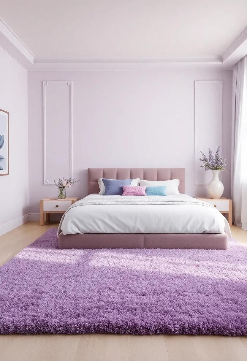 Lavish Rugs: Lay down a plush lavender ‍area⁤ rug to add ‌warmth⁤ and texture underfoot while ​grounding the room's luxurious⁢ feel