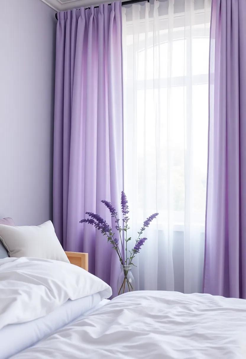Luxurious‌ Window Treatments: Garnish your windows ​with ‌sheer lavender drapes that⁤ gently filter light, fostering an enchanting ambiance