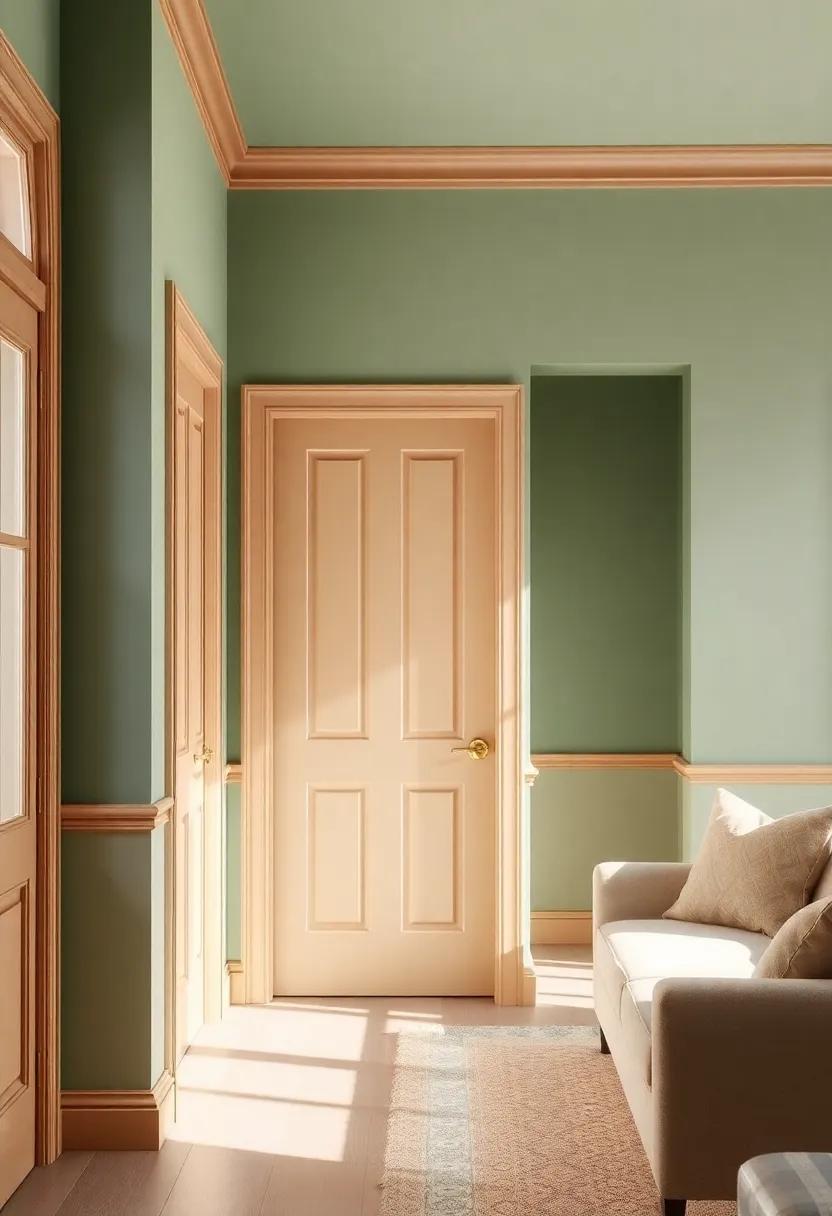 Choose light ⁢caramel finishes ⁣for doors and⁢ trims while incorporating sage⁢ green paint in rooms ‌for a seamless flow throughout your home