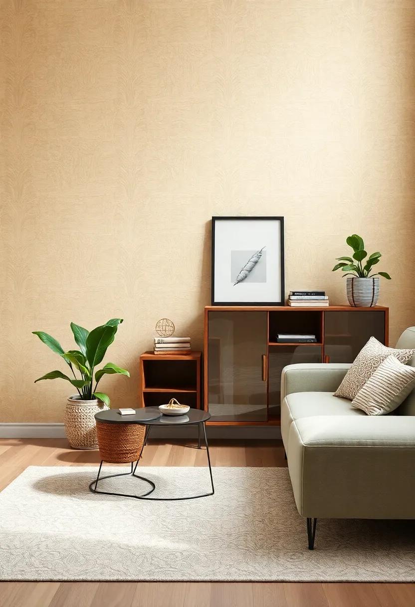 Use light ⁣caramel wallpaper with subtle ‌sage green‌ patterns ⁢to add dimension and⁤ warmth to a small space‌ while keeping‍ it cozy