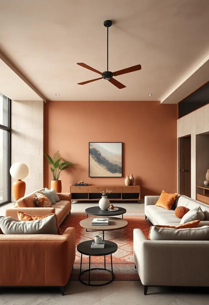 Timeless ‌Appeal of rich Clay Shades ‍in Modern Living room‍ Designs
