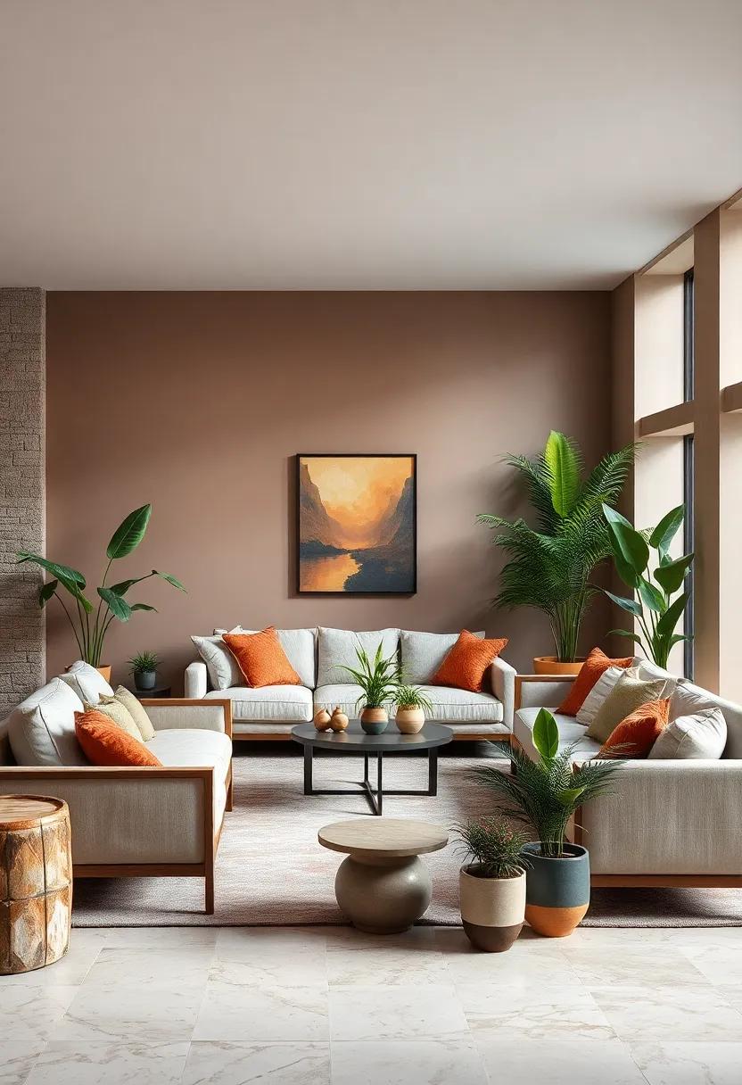 Breathing Life into Spaces: Potted⁣ Plants in Earth-Toned Living Rooms