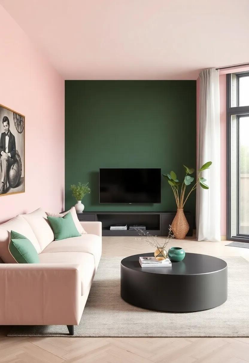 Blush Pink: ⁣This soft, muted pink creates a delicate⁢ balance with dark greens, ‌offering⁤ a serene and ​inviting environment