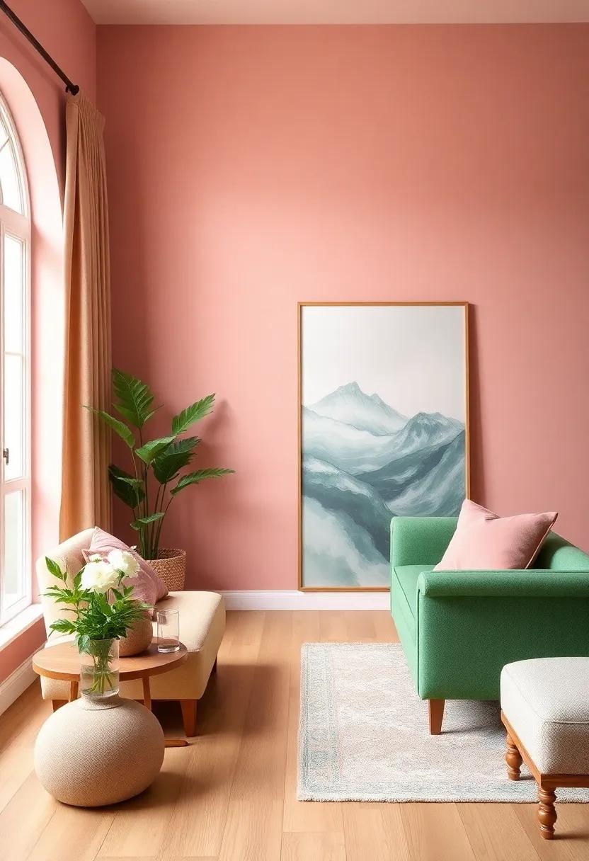 Dusty Rose: Combining ​warmth⁢ and elegance, this vintage-inspired pink enhances the green elements and⁤ creates a charming retreat