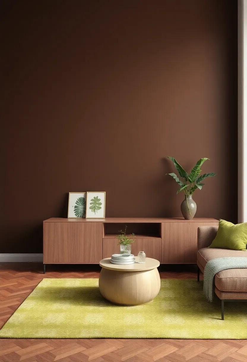 Rich Chocolate: Warm, dark brown hues ground a space and make ‍brighter greens feel more vibrant​ and alive