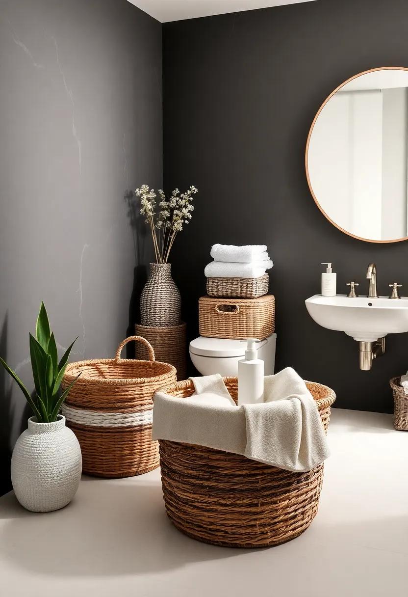Decorative storage Baskets: Stylish ‍wicker or⁣ fabric baskets that keep⁣ your toiletries organized‌ while enhancing visual appeal