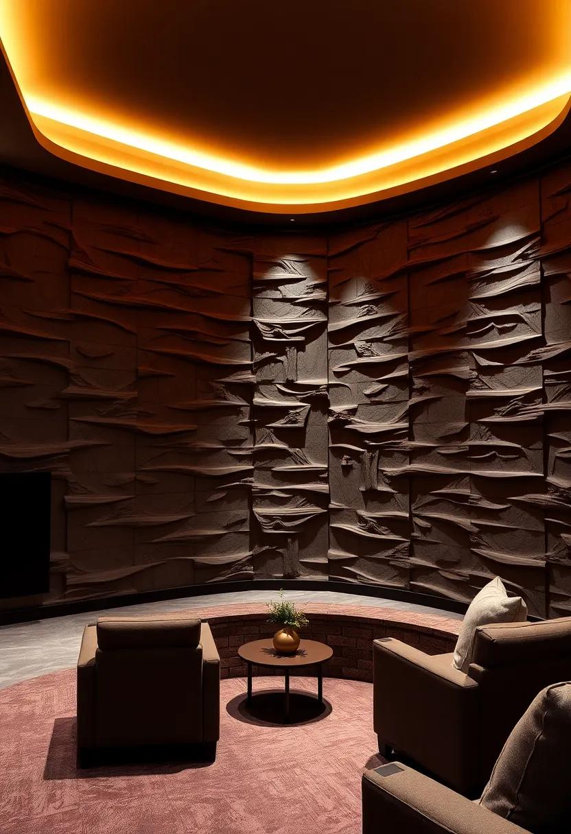 Shadow Play: Deeply sculpted wall designs create shifting shadows, infusing drama into the space while enhancing acoustic performance for crystal-clear ⁤sound