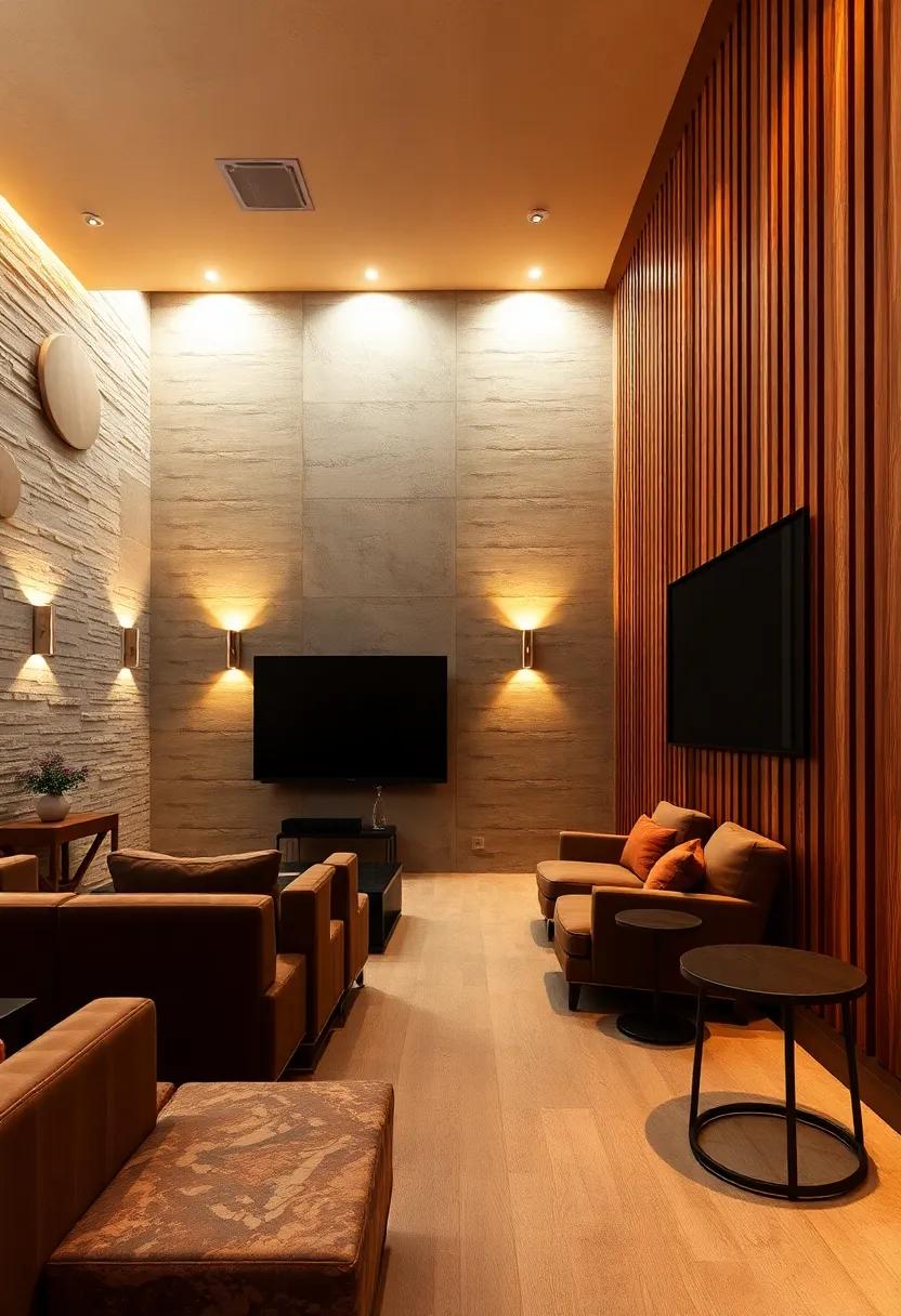 The Rustic Retreat: Warm wooden slats create a cozy environment, enhanced by dimmable sconces ‌that illuminate the beautifully crafted textures