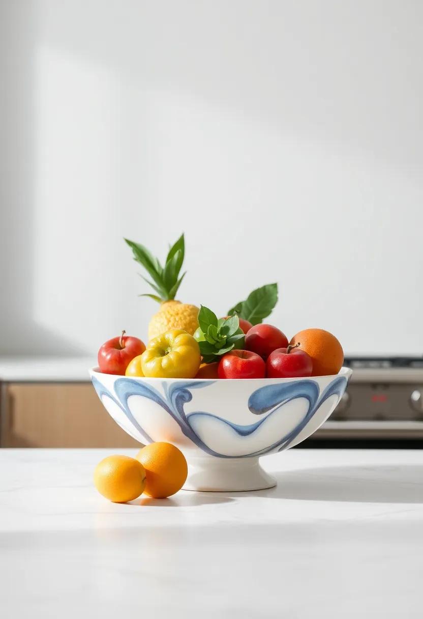 Decorative⁣ Fruit Bowls: A​ striking fruit bowl not only keeps fresh ​produce organized but also adds a ‌decorative touch to your kitchen island