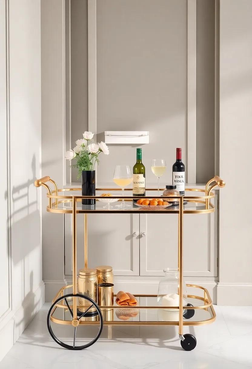 Elegant Bar Cart: Serve cocktails and appetizers‍ in style with a chic bar cart that⁣ doubles‍ as a functional and fashionable addition to ‌your home