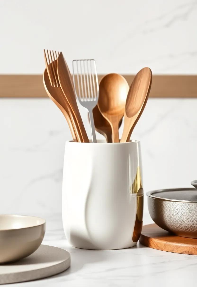 Elegant Utensil Holder: ‌Choose a ⁤stylish ceramic or metallic utensil holder ‍to ⁣keep your cooking tools organized while enhancing‌ your kitchen decor