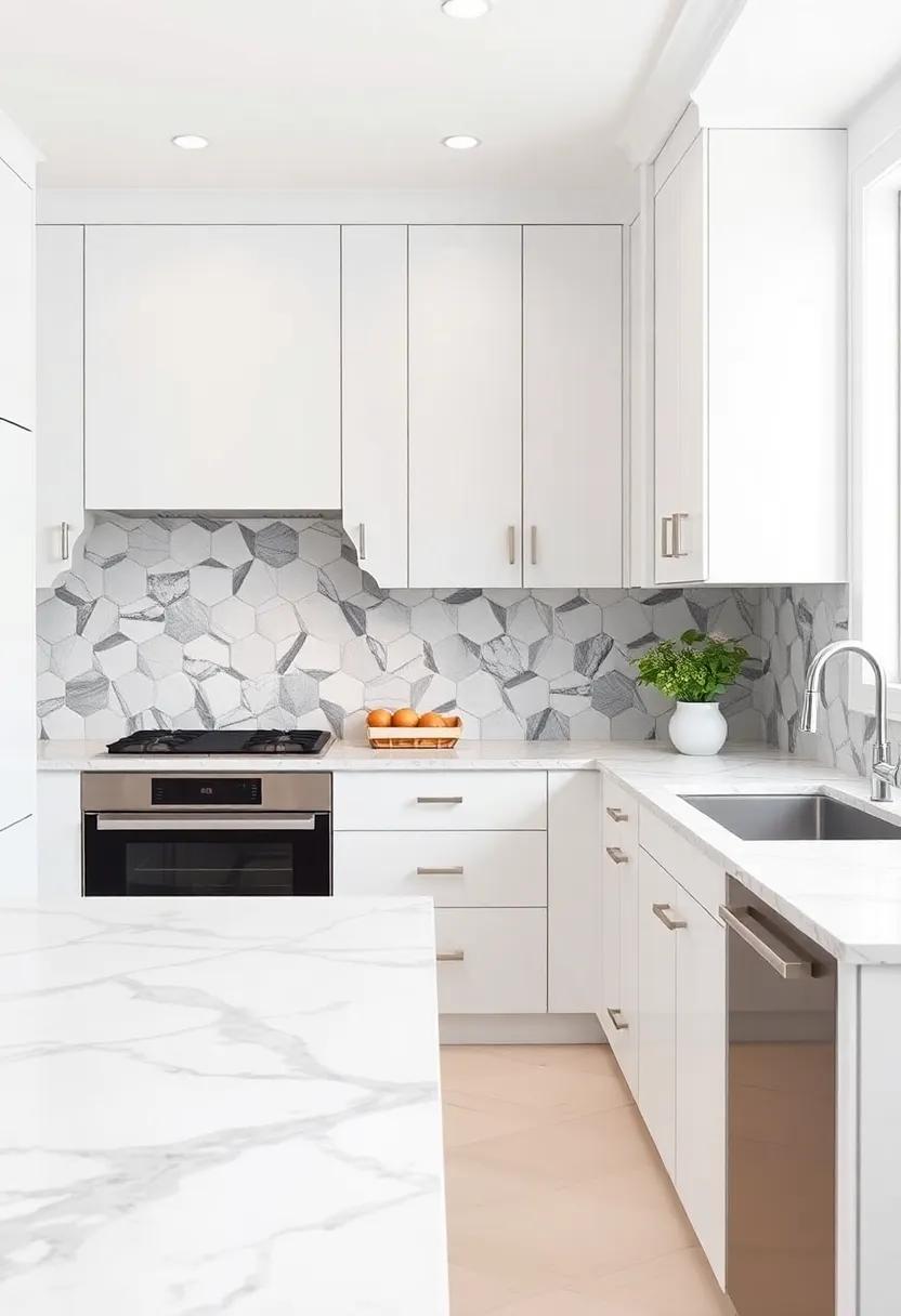 Geometric Patterns: Mix marble‍ with geometric backsplash tiles for a trendy, ⁢modern contrast ⁣that highlights the countertop's ⁤beauty