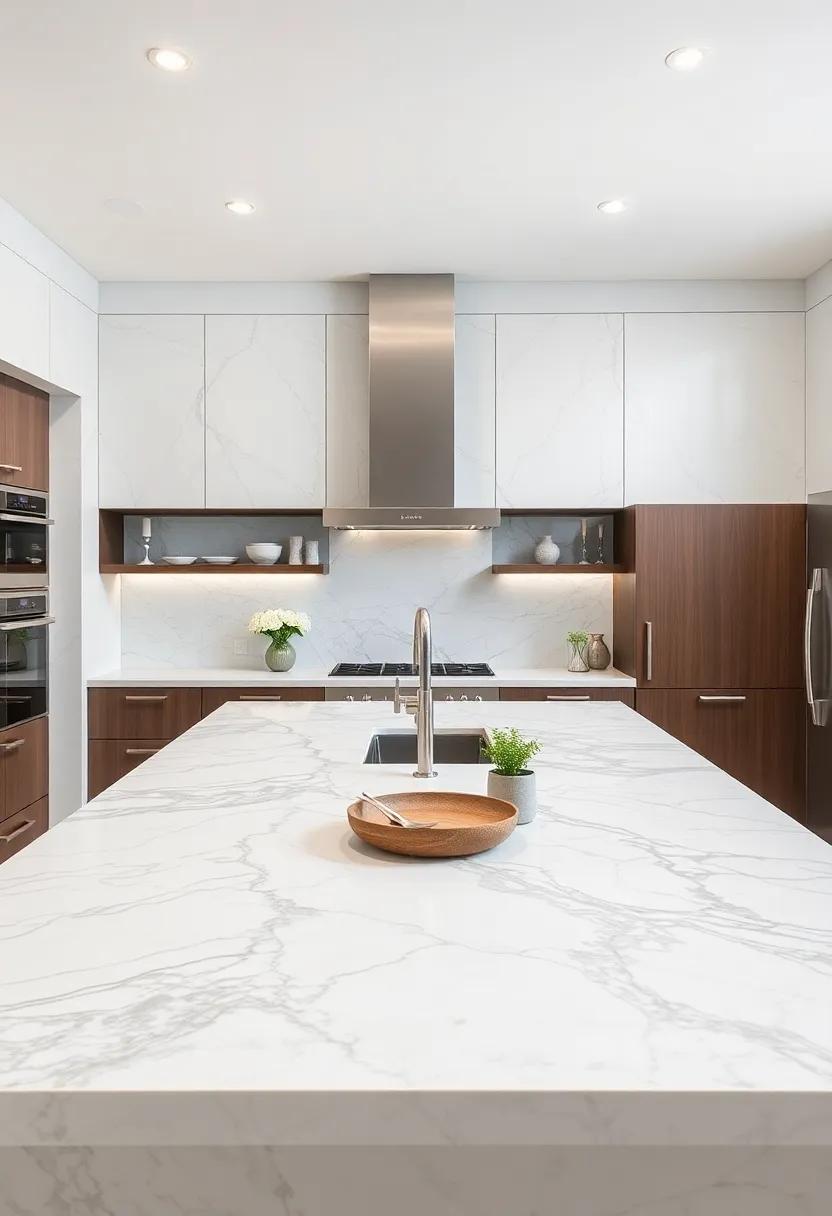Stunning⁢ Island Centers: install​ a ‍large marble ⁣island as ‍the focal point of your ‌kitchen, perfect for‍ entertaining⁣ and family gatherings