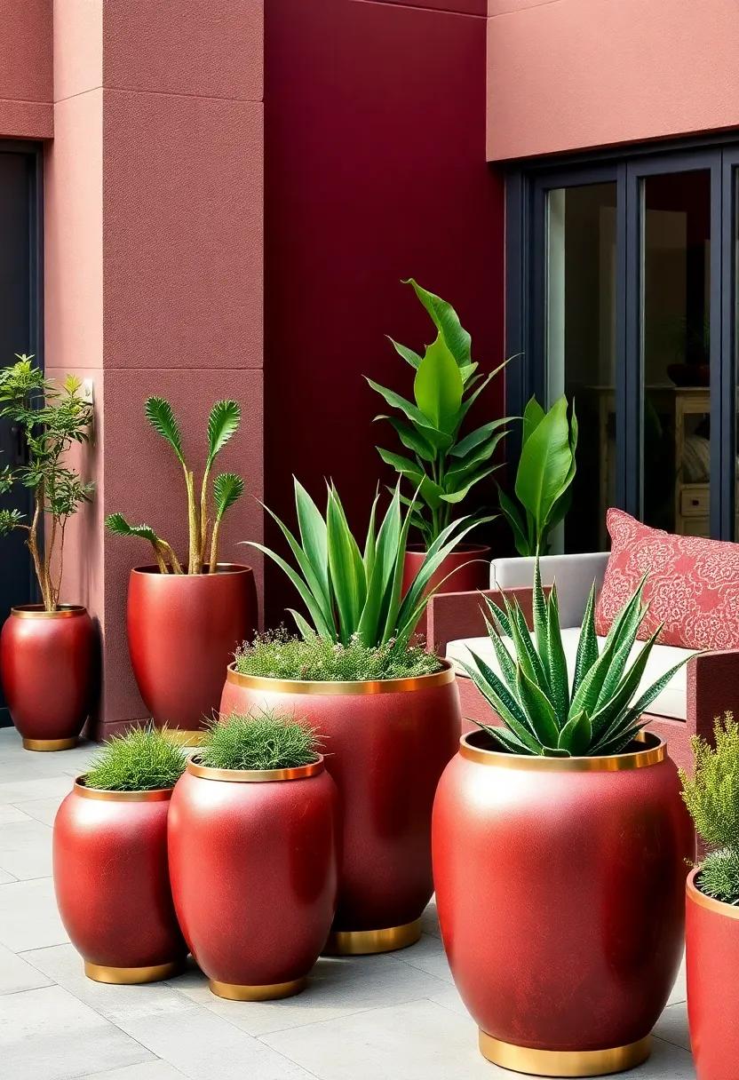 Artful Planters and⁤ Decor: Incorporating Deep Burgundy and brass Elements