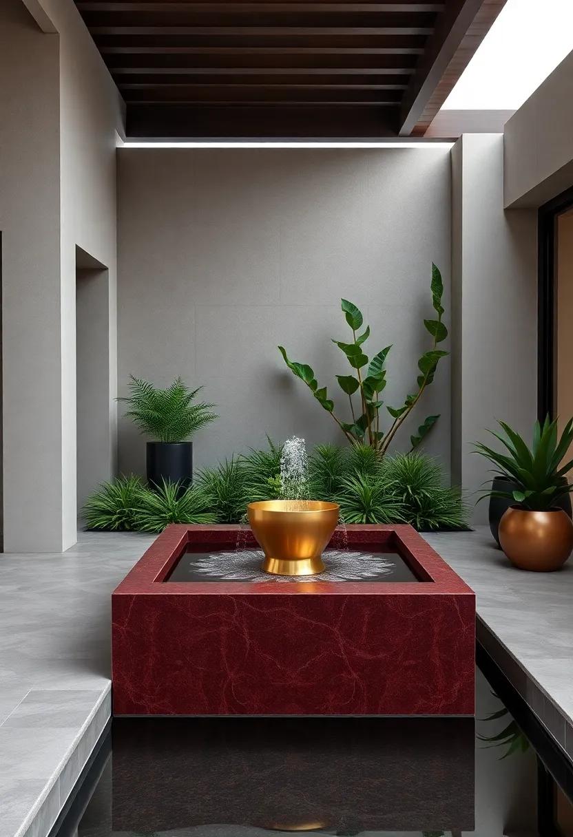 Modern Water Features: Harmonizing Serenity ⁢with Stylish Brass and Burgundy Designs