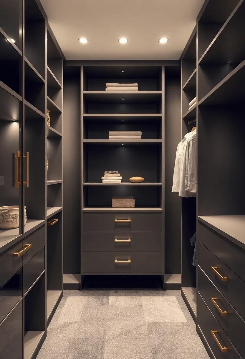 Elegant Finishes: Get inspired‍ by a ⁣closet that emphasizes high-end‌ finishes like lacquered shelves⁤ and brass hardware, marrying luxury and organization in⁢ every detail