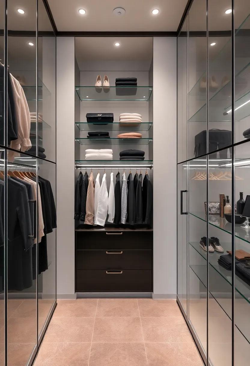 Glamorous glass: Be inspired by a high-end closet embellished⁢ with glass shelving⁢ that showcases⁣ your fashion collection, transforming clothing into art while maintaining a clean ‌look