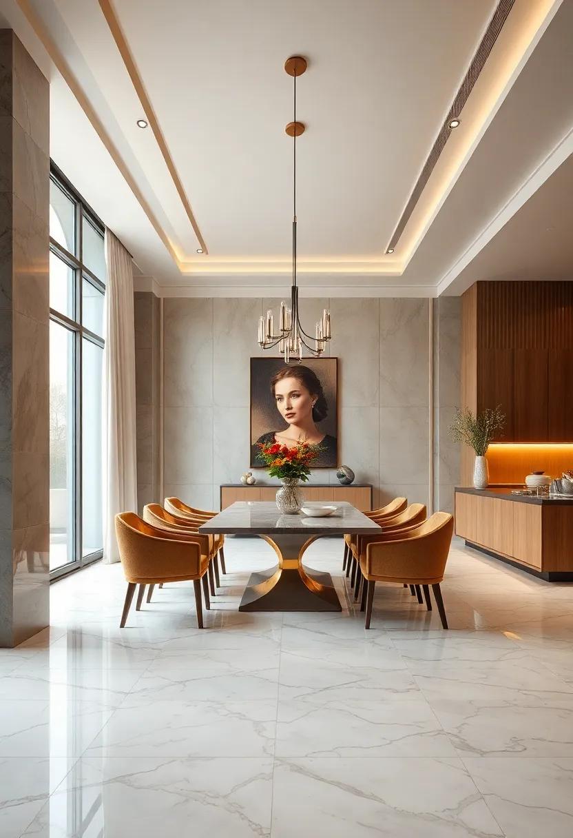 Accent Ideas to Pair with Marble Flooring in dining Room Designs