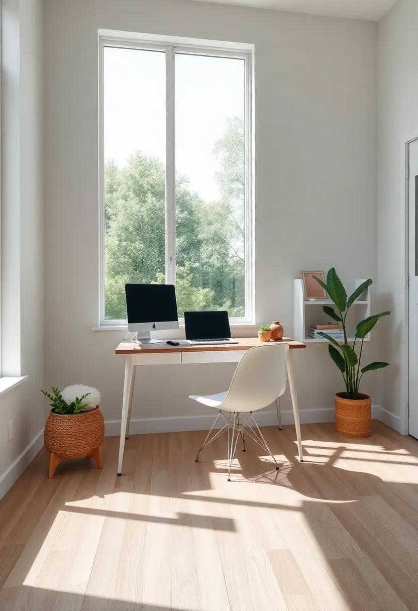 A Bright and ⁢Airy ‍Sanctuary: Explore‍ a home office bathed ⁤in natural ⁤light, featuring a minimalist⁢ desk paired with a​ stylish Eames⁤ chair, bringing the outdoors in through large windows