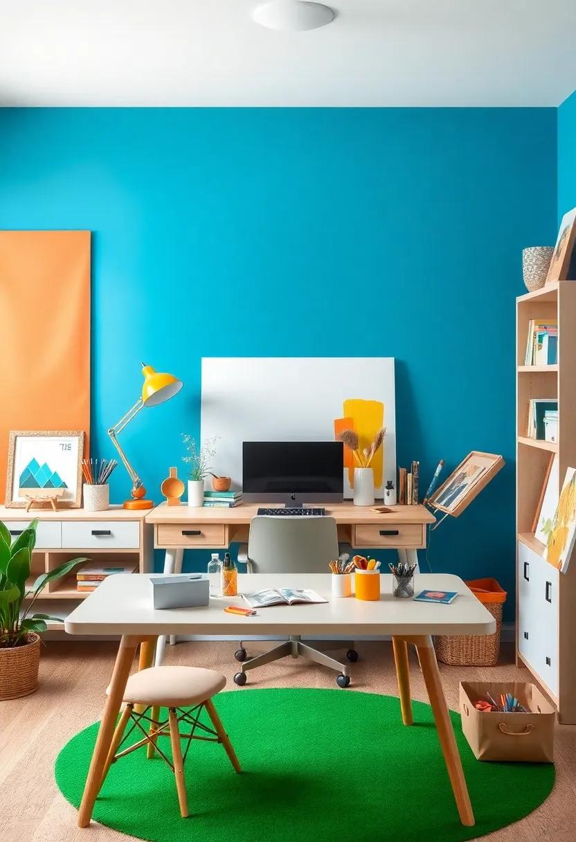 Creative Haven: get lost in ⁣a workspace dedicated to artistry, filled with art supplies, a large canvas, and a‌ vibrant color palette that⁢ invites inspiration⁤ at every glance