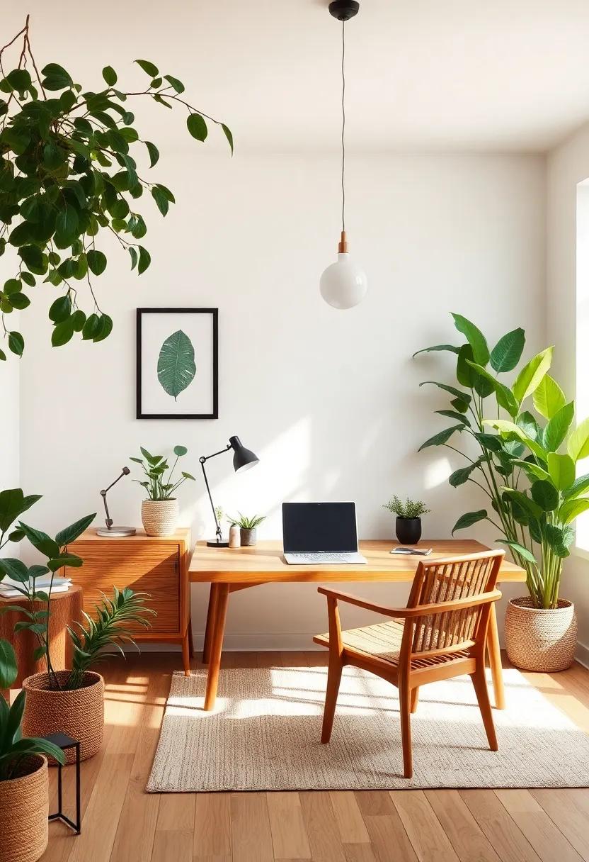 Nature's Influence: see⁣ how a home office can become a serene retreat‍ with wooden furnishings, leafy plants, and earthy tones that create​ a refreshing environment to stimulate productivity