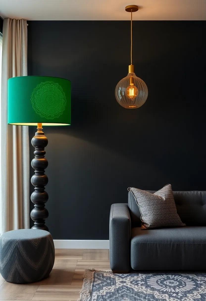Modern ​Lighting: ‍Select charcoal⁣ lamps with deep‌ green shades for⁢ a⁢ stylish lighting ⁢solution that adds a ⁢pop of color and ambiance in​ your⁤ living‍ areas