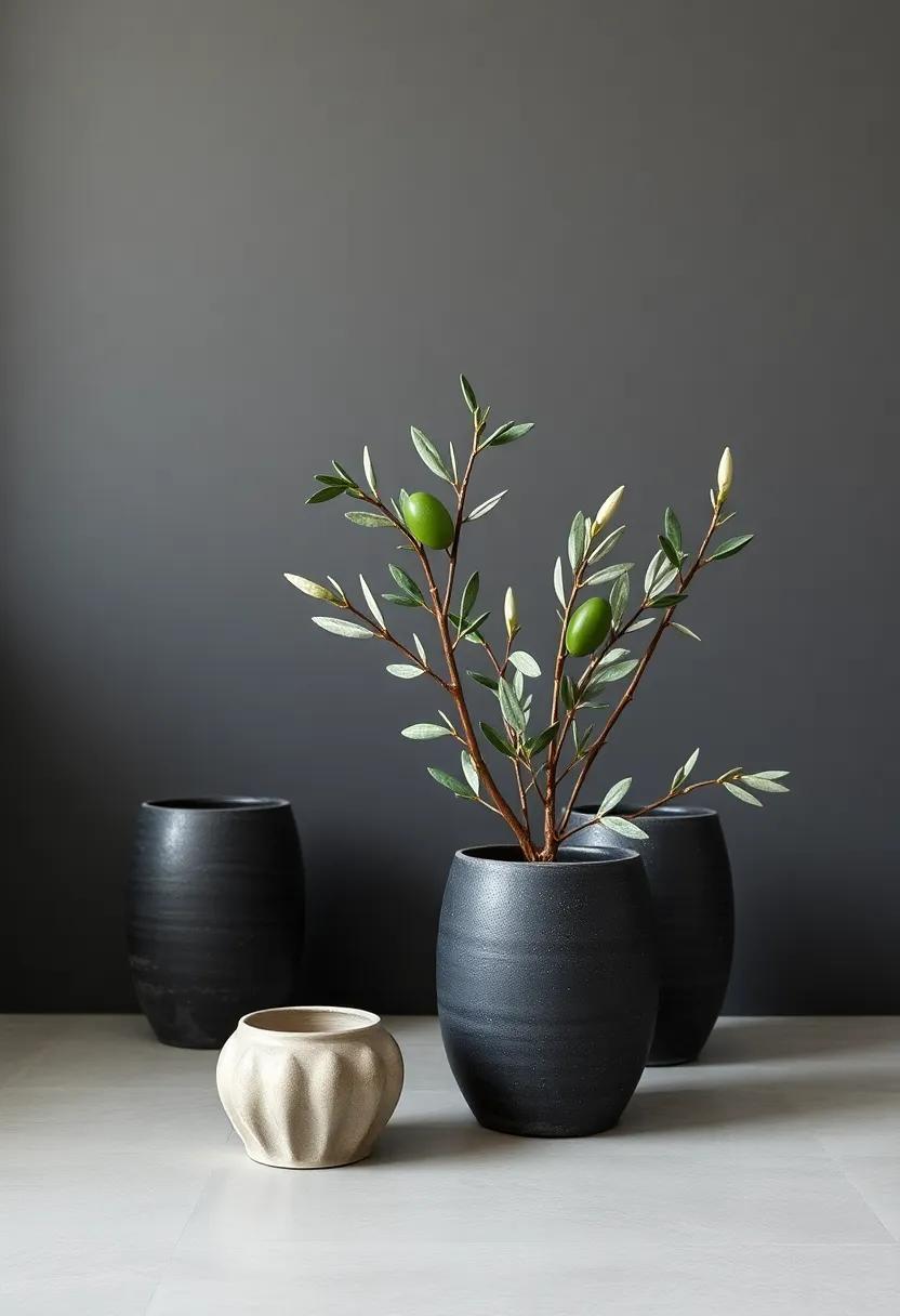 Rustic Charm: Integrate ‍deep green elements like olive branches in charcoal ceramic pots for⁤ a rustic touch that complements contemporary decor beautifully