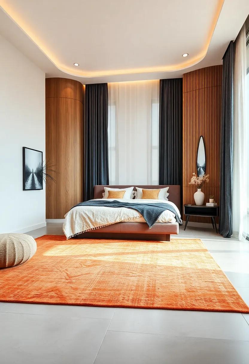 Bold Rugs: ⁣Use a ⁣striking area rug ⁣to anchor your bedroom design and add a pop of color or texture⁢ underfoot
