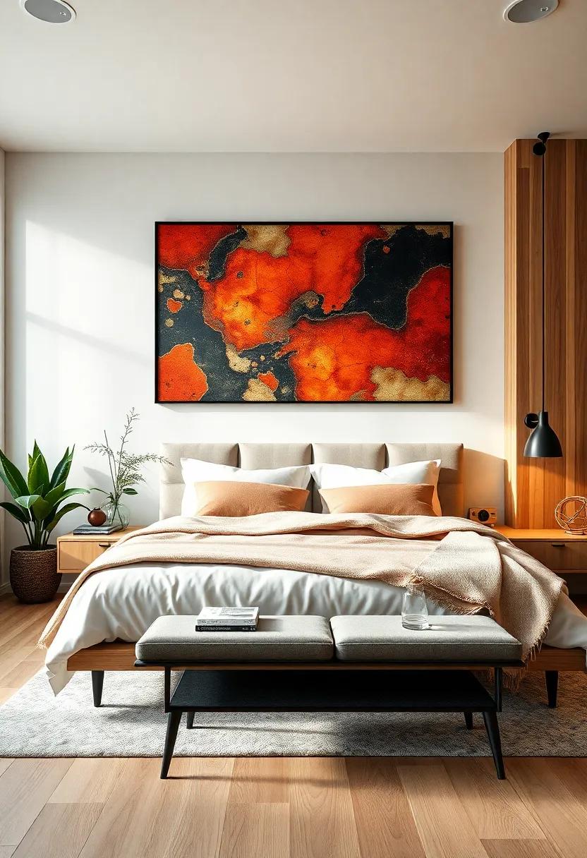 Statement Wall Art: Lift your space with oversized prints or unique ⁣art pieces⁢ that reflect your personality and set the mood of your‌ bedroom