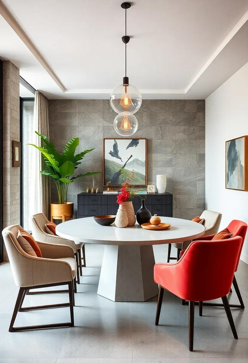 Utilize a mix of geometric and organic shapes throughout the ‌room, from the table to light fixtures, to visually engage the space