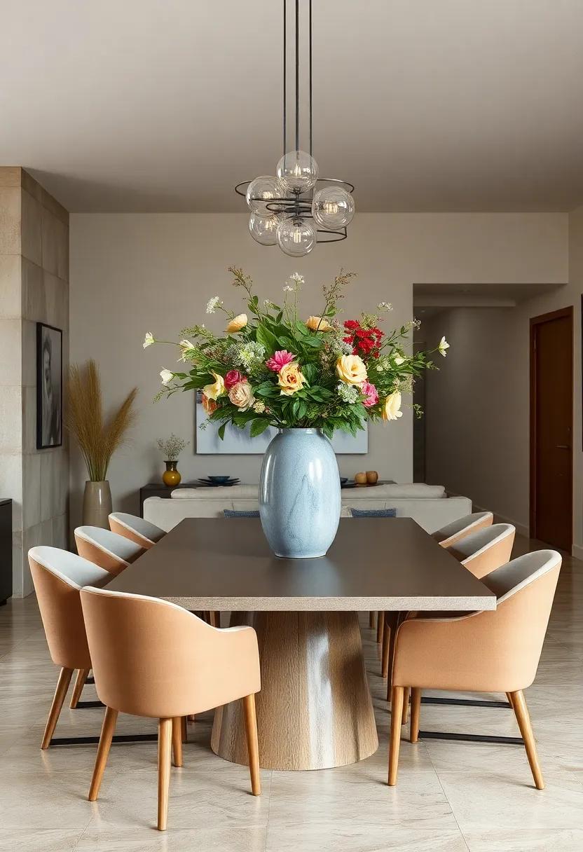 Use​ an oversized centerpiece, such as a sculptural ⁣vase or lush floral arrangement, to create a focal point on the​ dining ​table