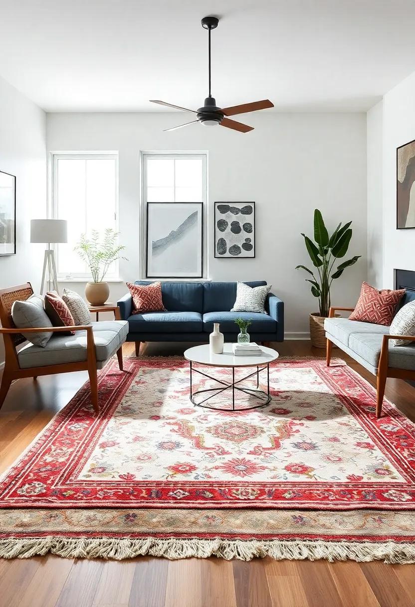 Layer Rugs:⁣ Mix ​a‌ plush modern⁣ rug with a vintage ‍Persian or kilim for‌ a curated ⁢yet cozy‌ feel