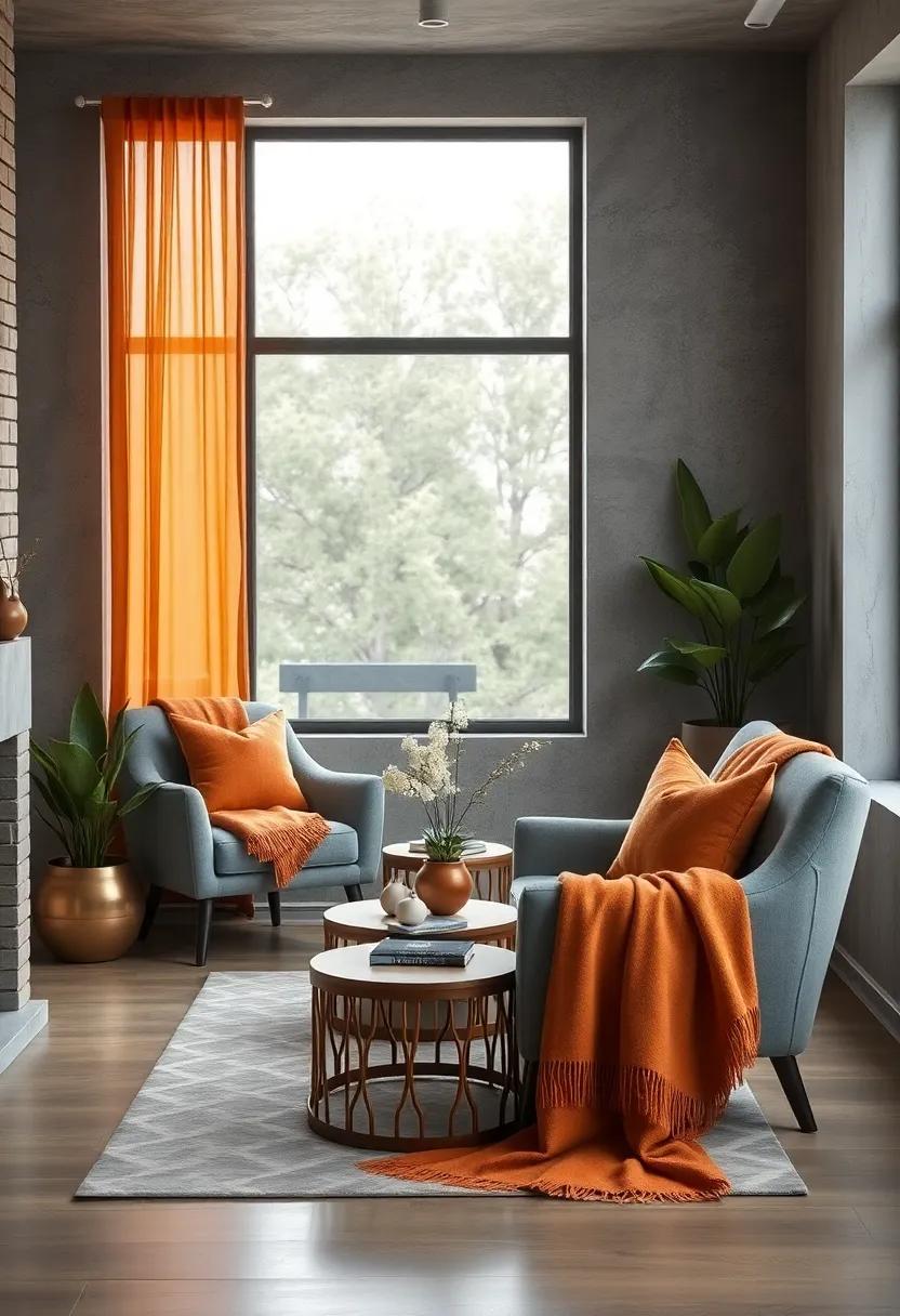 Add‌ Gray Accent Chairs with‍ Muted Amber Throw Blankets⁣ for​ a⁣ Chic Reading Nook