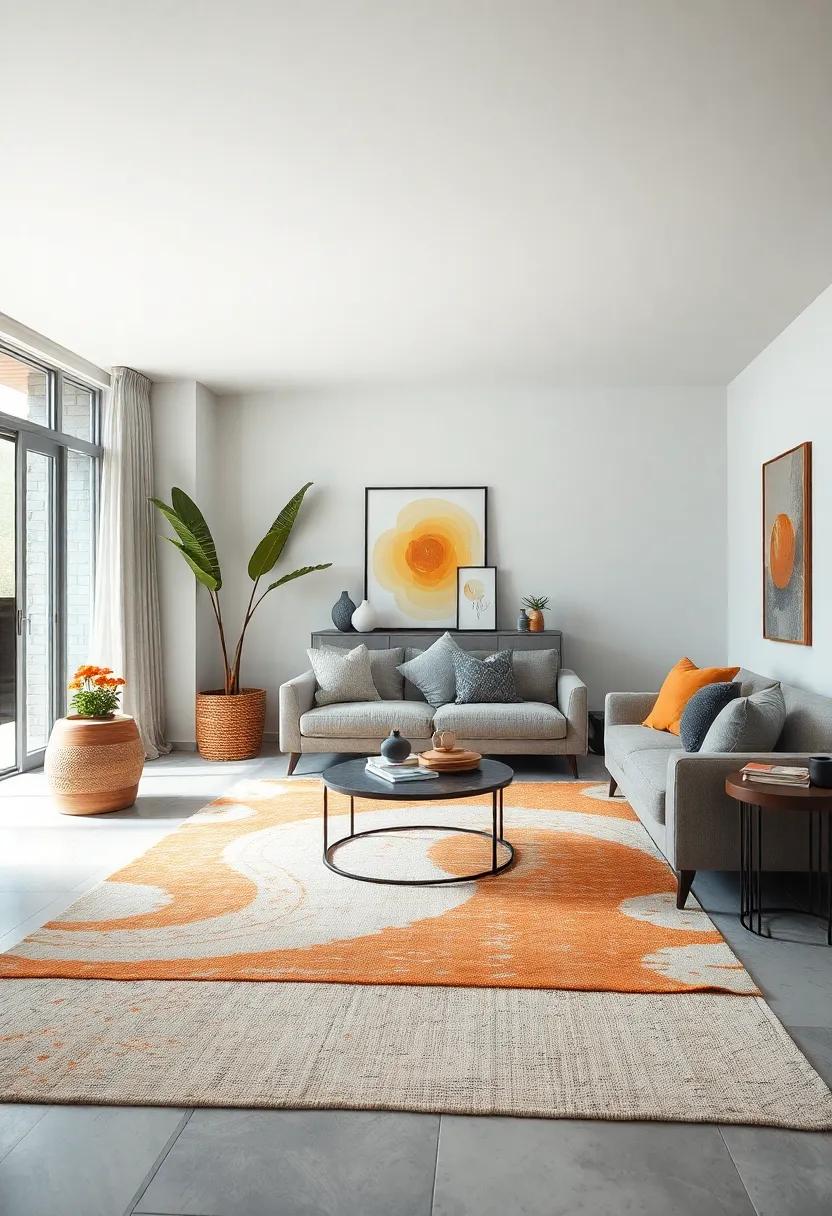 Mix Muted Amber and Gray in a Striking Area rug to Ground Your Space ‍with ⁤Style